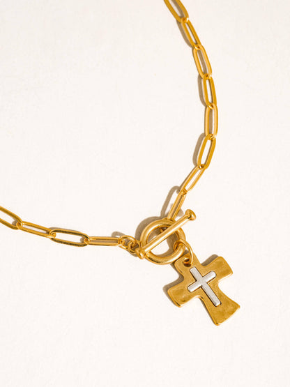 Royale 18K Gold Vintage Cross Small Chain Necklace: Yellow Gold