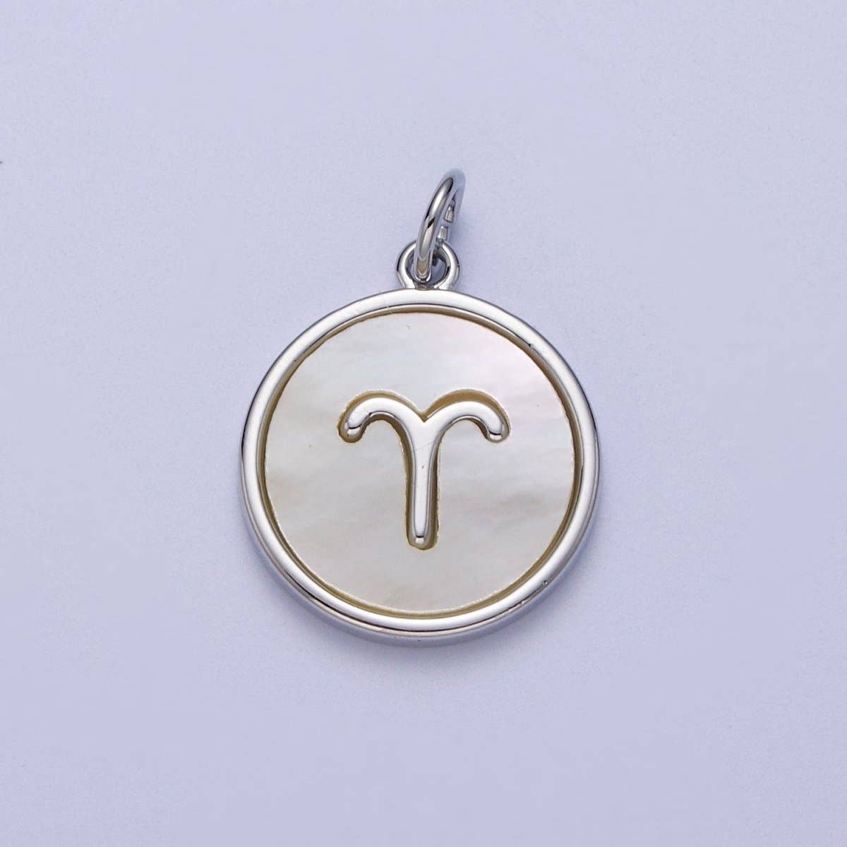 White Gold Filled Zodiac Signs Shell Pearl Round Coin Astrology Horoscope Silver Charm | A-A1731-A-A1736: Pisces