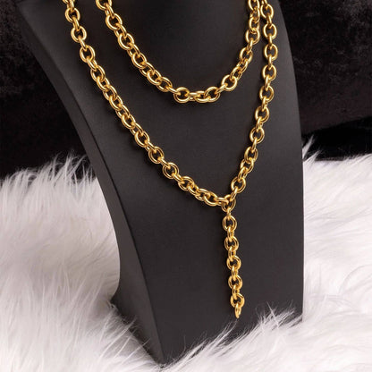 18K Gold PVD Stainless Steel Chunky Chain Lariat Necklace: Gold