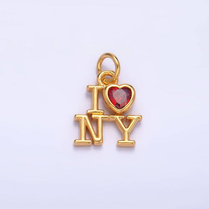 24K Gold Filled "I LOVE LA, NY" (Los Angeles, New York) City Script CZ Charm | W322 W323: New York