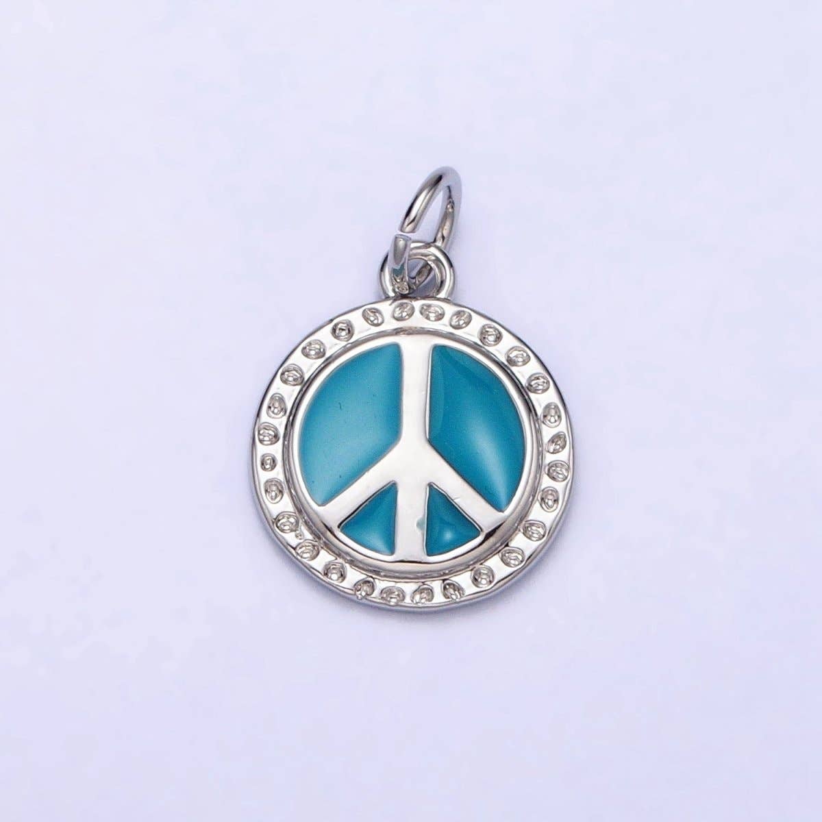 16K Gold Filled Teal Enamel Peace Symbol Round Add-On Charm | AC1284 AC1285: Silver
