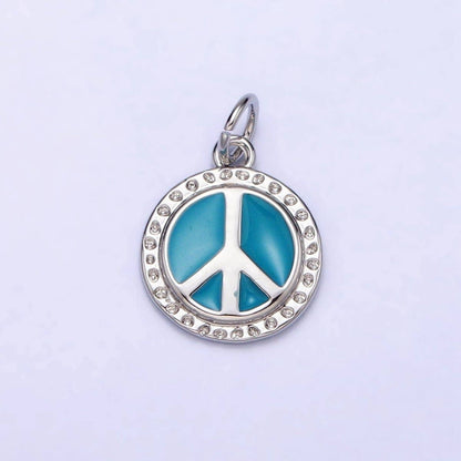 16K Gold Filled Teal Enamel Peace Symbol Round Add-On Charm | AC1284 AC1285: Silver