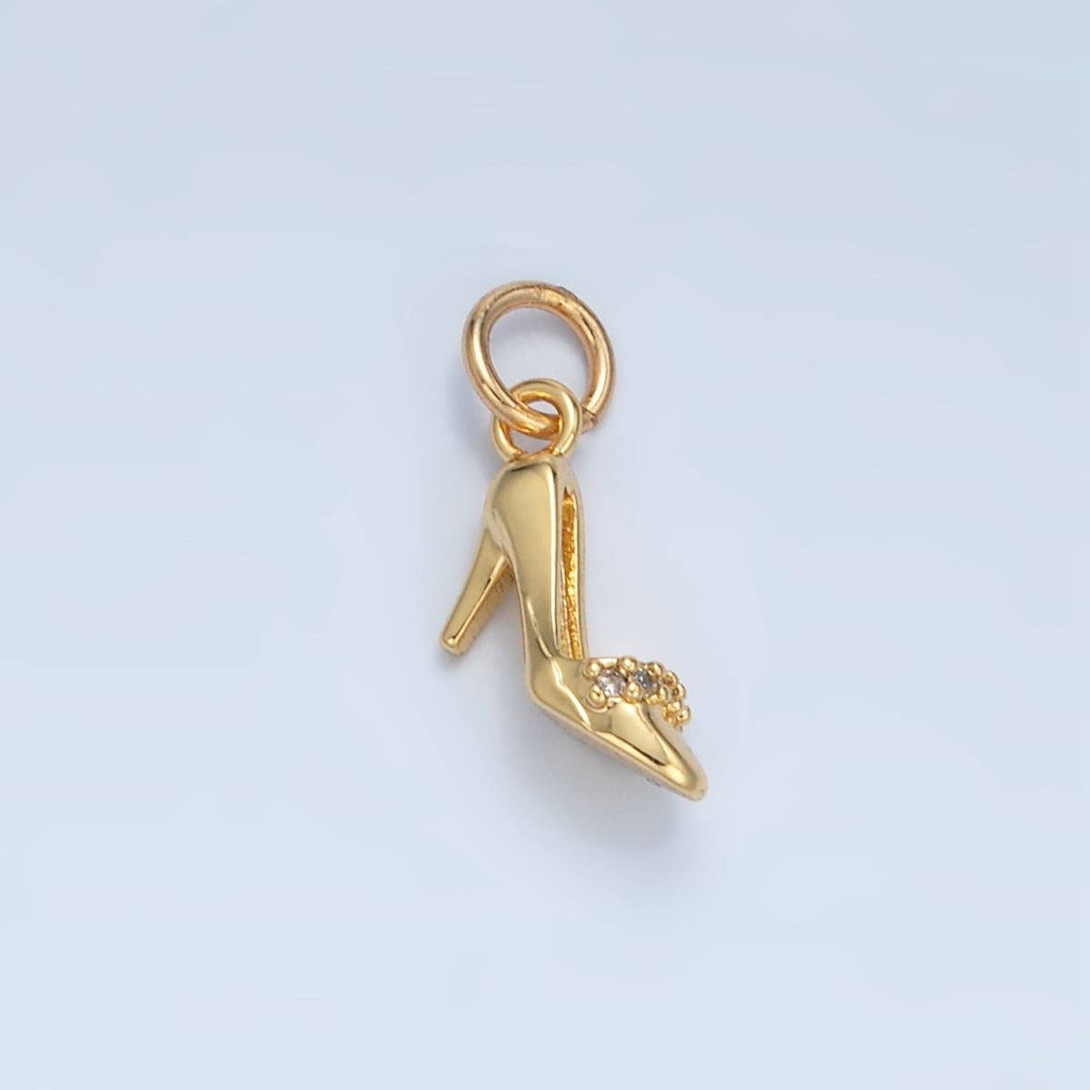 24K Gold Filled Micro Paved CZ Stiletto Heels Charm in Gold & Silver | X934: Silver