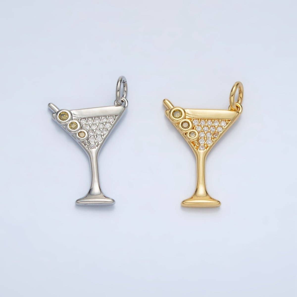14K Gold Filled Micro Paved CZ Mini Martini Alcohol Drinks Charm in Gold & Silver | M502: Silver
