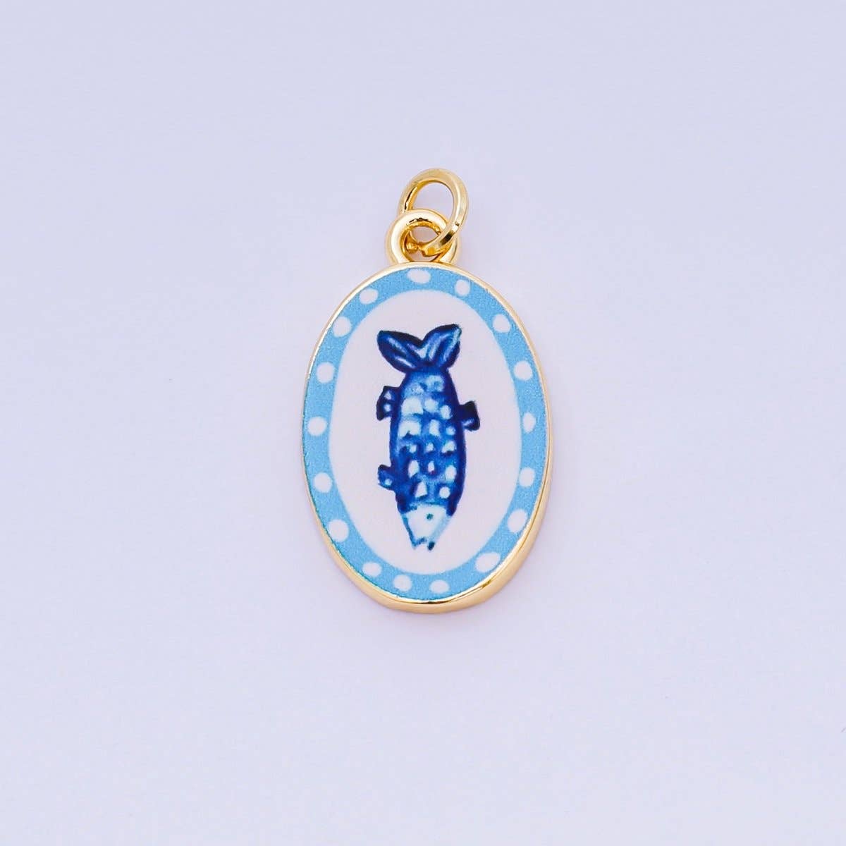 24K Gold Filled 23mm Enamel Art Oval Spring Holiday Charm in Flower, Butterfly, & Nature | AH-544 AH-545, AJ-513, AJ-514, AJ-520, AJ-528 - AJ530, AJ-532 - AJ-535, AJ-539 AJ-540, AJ-544 AJ-545, AJ-547: 6. Blue Lemon