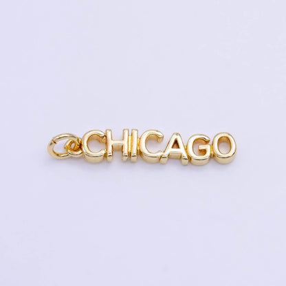 16K Gold Filled USA City States Script Tag Charm in Gold & Silver | D814 - D823: Gold / New York
