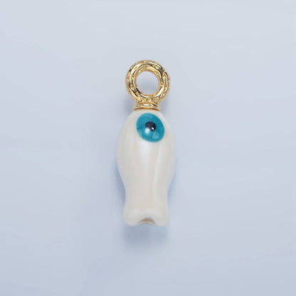 24K Gold Filled 30mm Enamel Fish Sea Animal Ceramic Drop Charm | X794 - X801: White