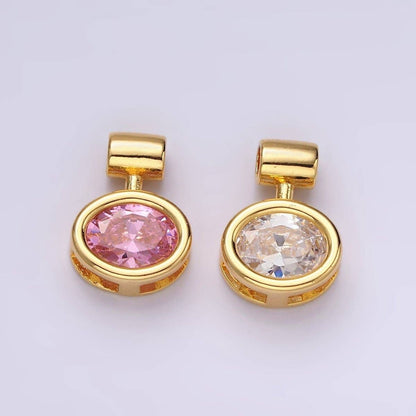 14K Gold Filled Pink, Clear Oval Bezel Pendant | AC805 AC806: Pink