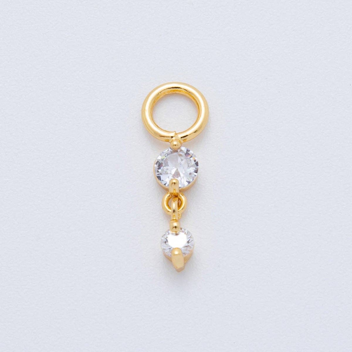 18K Gold Filled Clear CZ Double Round Add-On Drop Earring Charm | AH-911