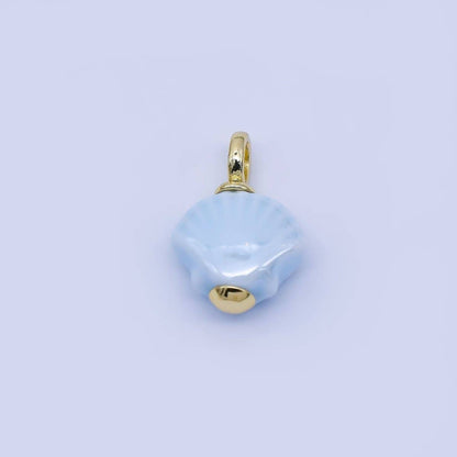 24K Gold Filled 12mm Handmade Ceramic Clam Seashell Charm | AF1577 - 1582: Pink