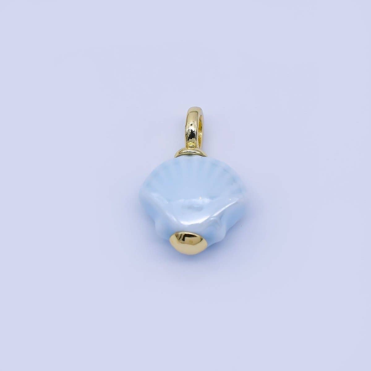 24K Gold Filled 12mm Handmade Ceramic Clam Seashell Charm | AF1577 - 1582: Light Green
