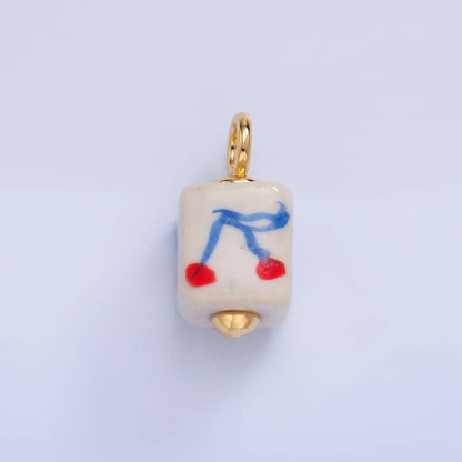 24K Gold Filled Nature Floral Mushroom Pet Sea Sell Ceramic Drop Charm: 21 Pink House