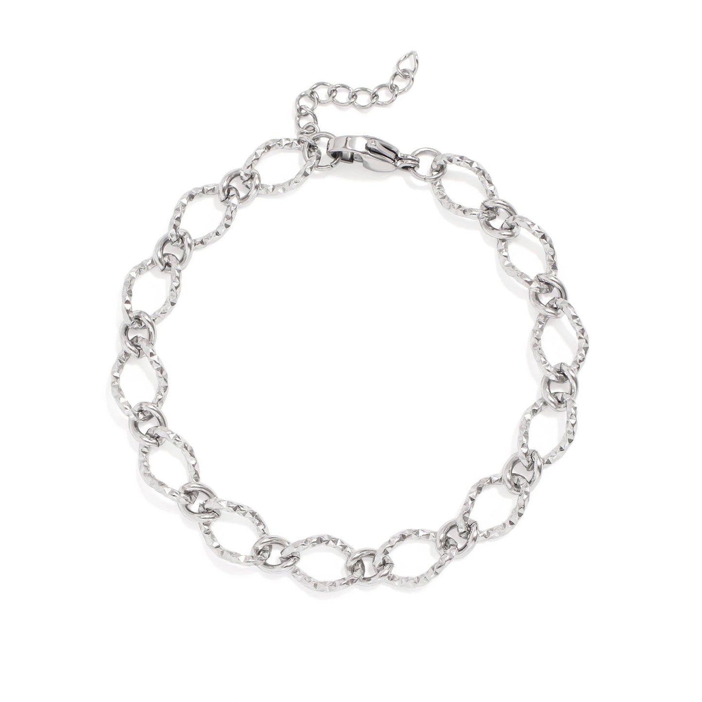 18K Gold PVD Stainless Steel Hammered Oval Chain Bracelet: Stainless