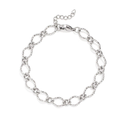 18K Gold PVD Stainless Steel Hammered Oval Chain Bracelet: Stainless