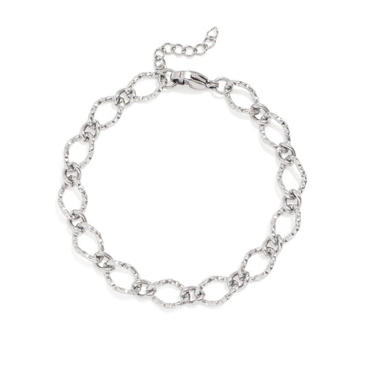 18K Gold PVD Stainless Steel Hammered Oval Chain Bracelet: Stainless