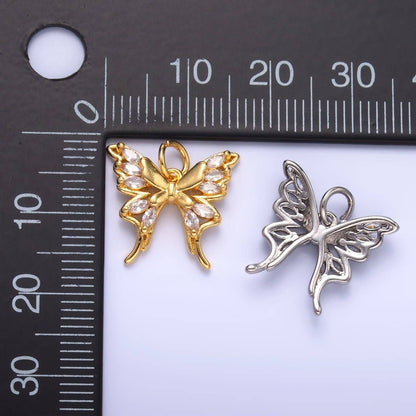 24K Gold Filled Marquise CZ Butterfly Charm in Gold & Silver | C020: Silver