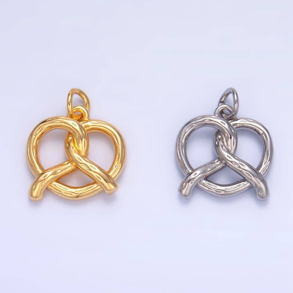 24K Gold Filled 12.5mm Mini Pretzel Pastry 3D Minimalist Charm in Gold & Silver | W105: Silver