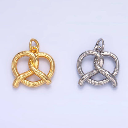 24K Gold Filled 12.5mm Mini Pretzel Pastry 3D Minimalist Charm in Gold & Silver | W105: Silver