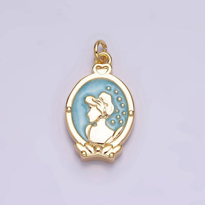 16K Gold Filled Double Sided Cinder Shoe Princess White, Pink, Blue Sparkly Enamel Charm in Gold & Silver | AC1543 - AC1548: Gold / Blue