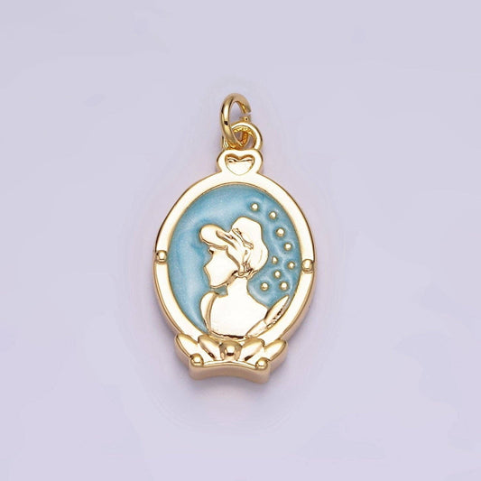 16K Gold Filled Double Sided Cinder Shoe Princess White, Pink, Blue Sparkly Enamel Charm in Gold & Silver | AC1543 - AC1548: Gold / Blue