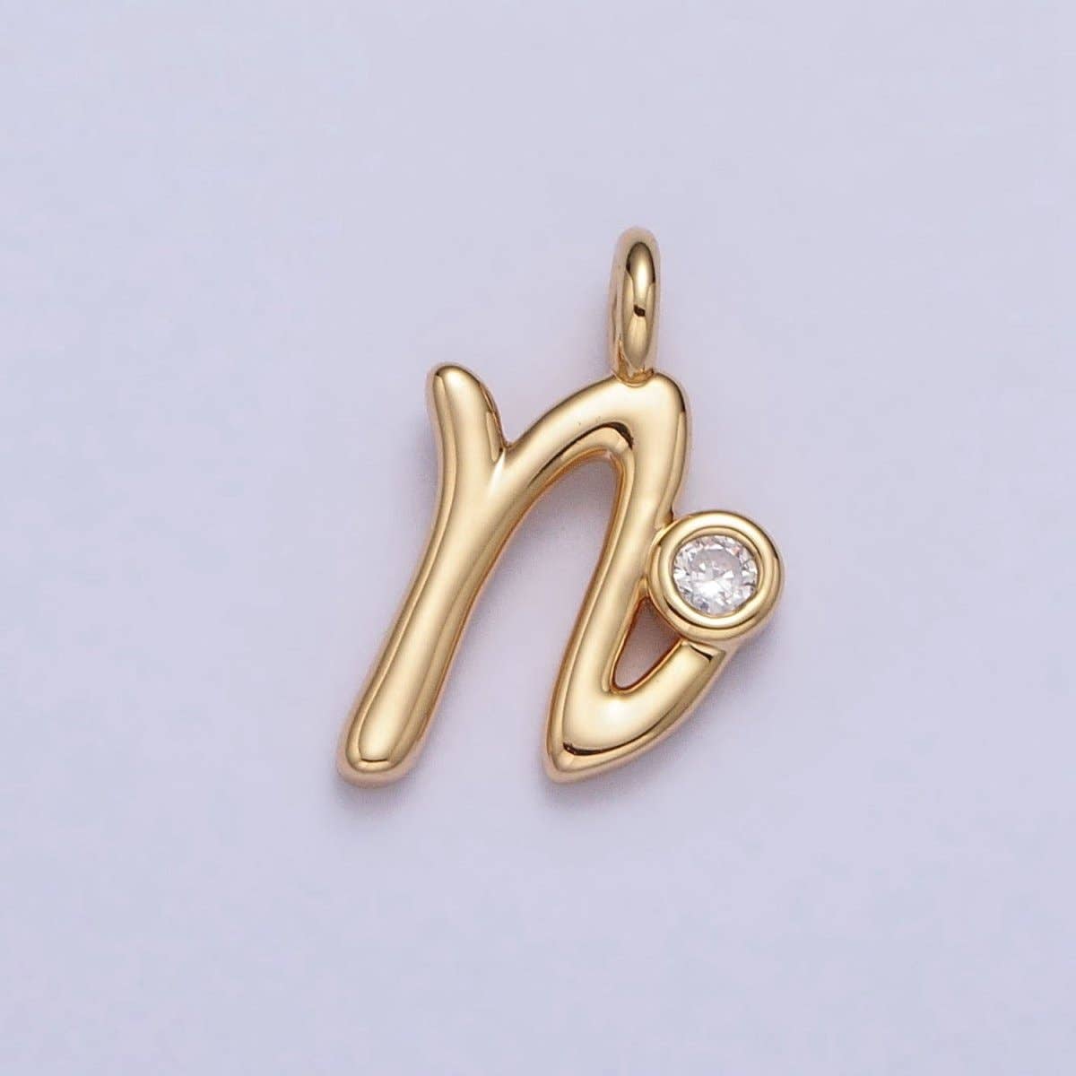 Gold Initial Alphabet Lower Case Cursive Letter Clear CZ Personalized Charm | A-507-A-519: Letter S