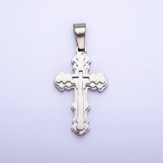 Stainless Steel Layered Religious Bubble Cross Pendant in Gold & Silver | P-1080: Silver