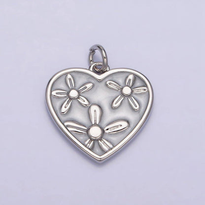 16K Gold Filled Triple Flower White, Pink, Blue Sparkly Enamel Heart Charm | AC1105 - AC1110: Silver / Blue