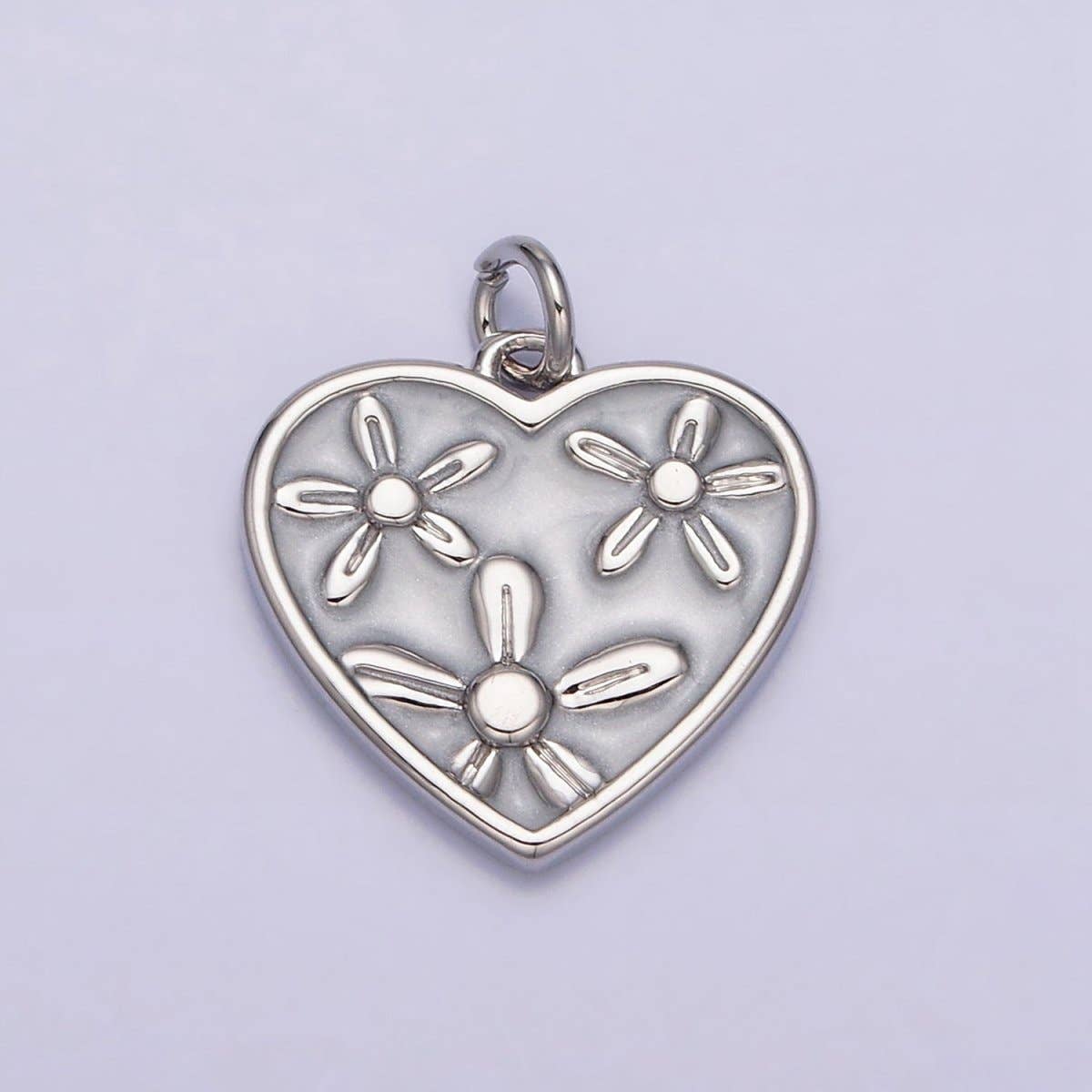 16K Gold Filled Triple Flower White, Pink, Blue Sparkly Enamel Heart Charm | AC1105 - AC1110: Silver / Purple
