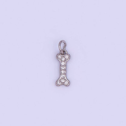 24K Gold Filled Micro Paved CZ Animal Dog Bone Charm in Gold & Silver | N978: SILVER