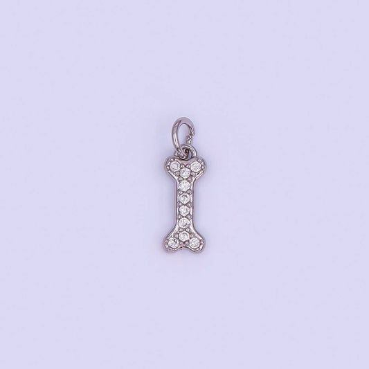 24K Gold Filled Micro Paved CZ Animal Dog Bone Charm in Gold & Silver | N978: SILVER