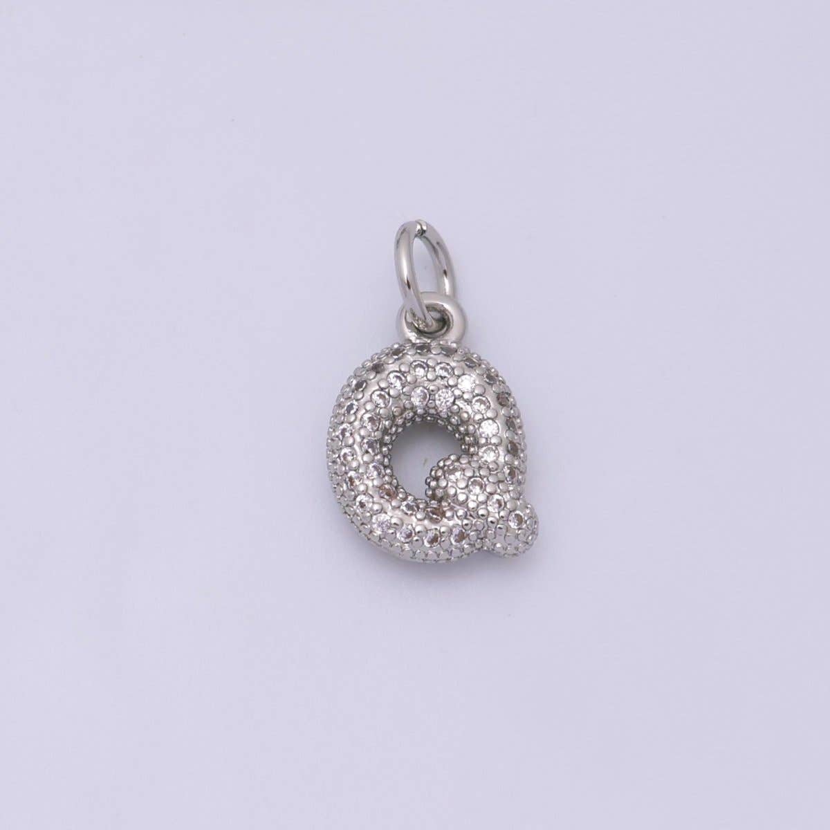 White Gold Filled Micro Paved CZ Chubby Balloon Initial Letter Pendant | A157 - A169: Letter A