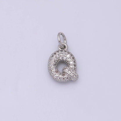White Gold Filled Micro Paved CZ Chubby Balloon Initial Letter Pendant | A157 - A169: Letter A