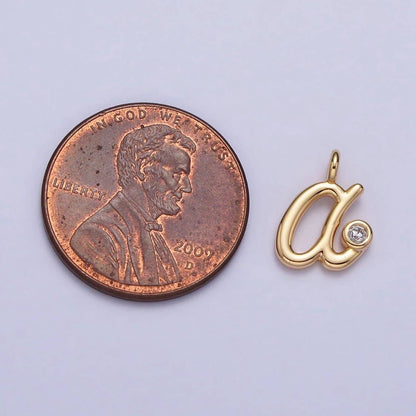 Gold Initial Alphabet Lower Case Cursive Letter Clear CZ Personalized Charm | A-507-A-519: Letter J