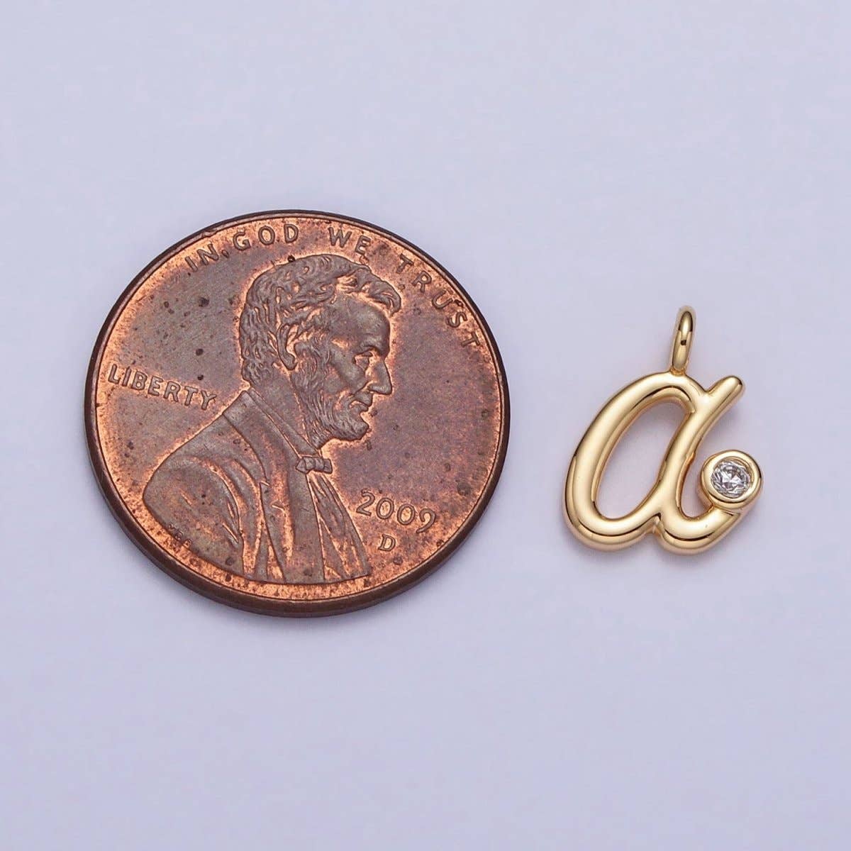 Gold Initial Alphabet Lower Case Cursive Letter Clear CZ Personalized Charm | A-507-A-519: Letter M