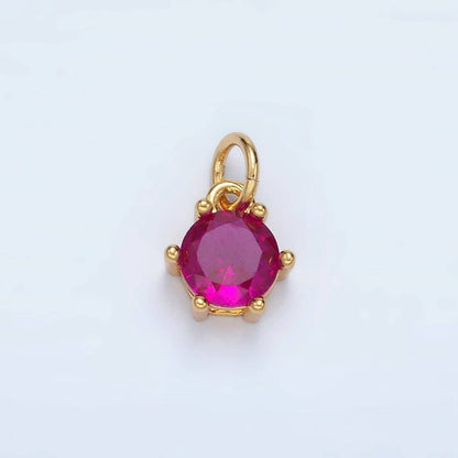 24K Gold Filled 8mm Round CZ Birthstone Personalized Charm | AG871 - AG876: May - Emerald