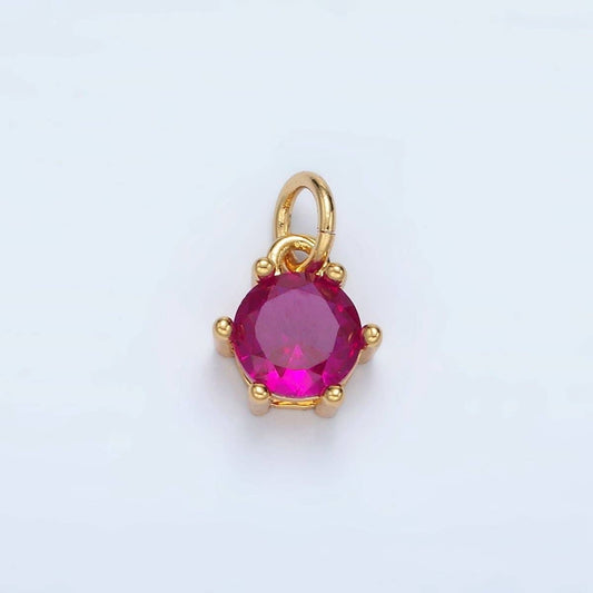 24K Gold Filled 8mm Round CZ Birthstone Personalized Charm | AG871 - AG876: July - Ruby