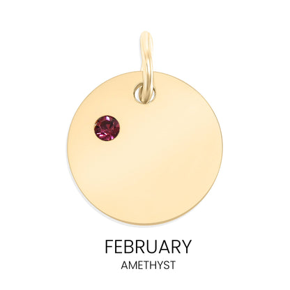 18K Gold PVD Blank Engravable Circle Birthstone Charm: January/Garnet