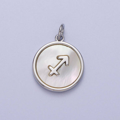 White Gold Filled Zodiac Signs Shell Pearl Round Coin Astrology Horoscope Silver Charm | A-A1731-A-A1736: Leo