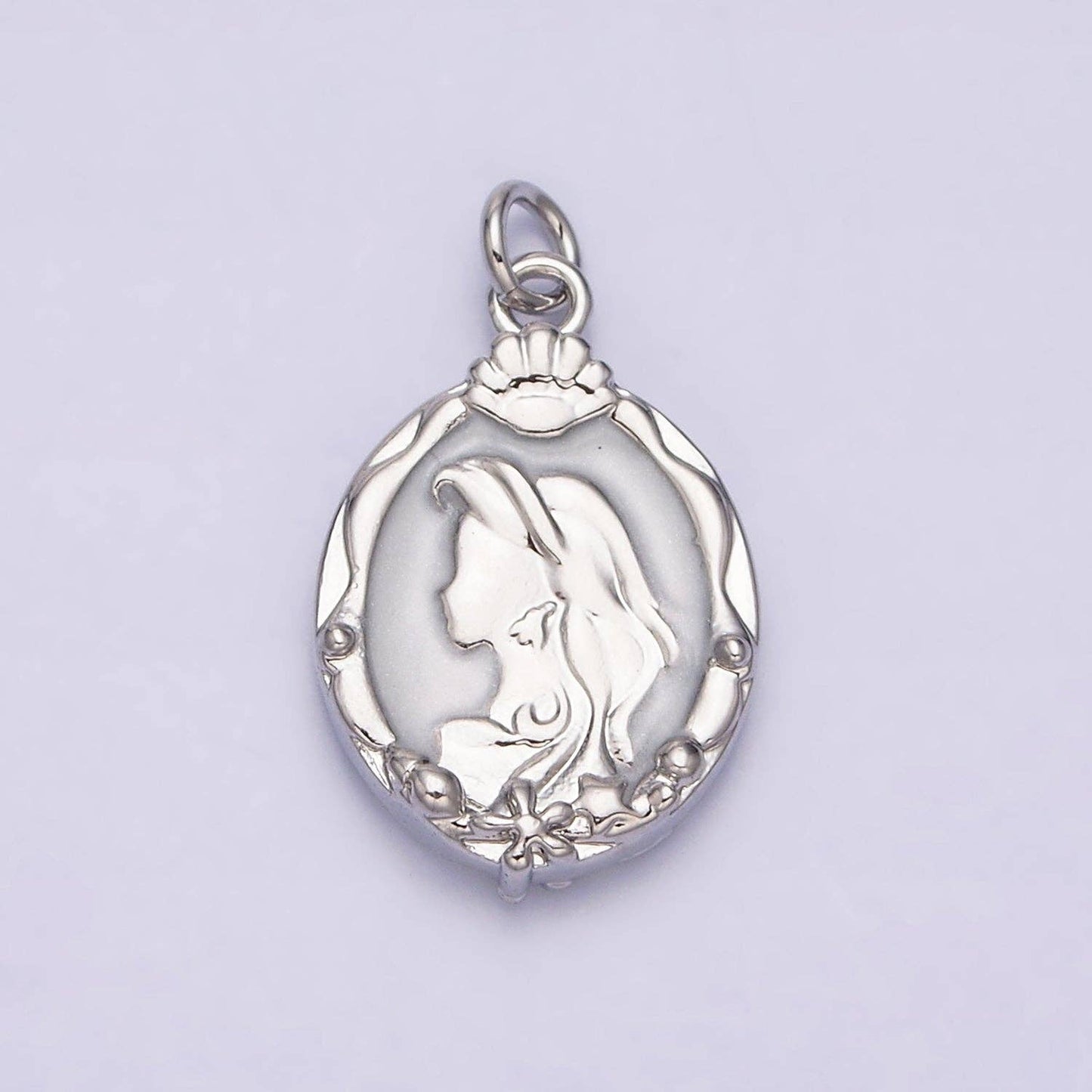 16K Gold Filled Double Sided Princess Mermaid  White, Pink, Blue Sparkly Enamel Charm in Gold & Silver | AC1087 - AC1092: Gold / White