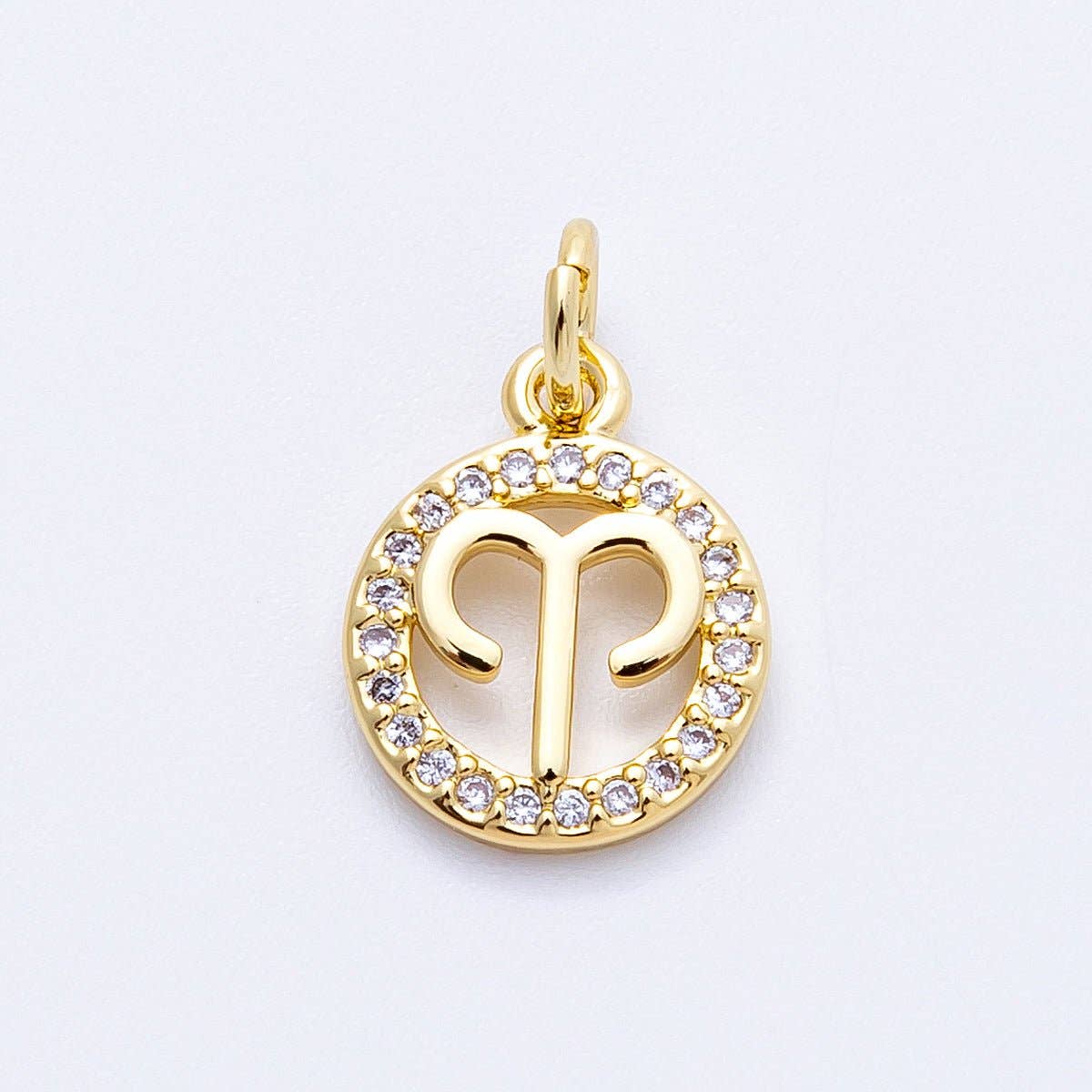 16K Gold Filled 13.5mm Micro Paved CZ Personalized Zodiac Sign Charm | Charms-00223 ~ Charms-00234: Zodiac Set