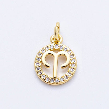 16K Gold Filled 13.5mm Micro Paved CZ Personalized Zodiac Sign Charm | Charms-00223 ~ Charms-00234: Zodiac Set