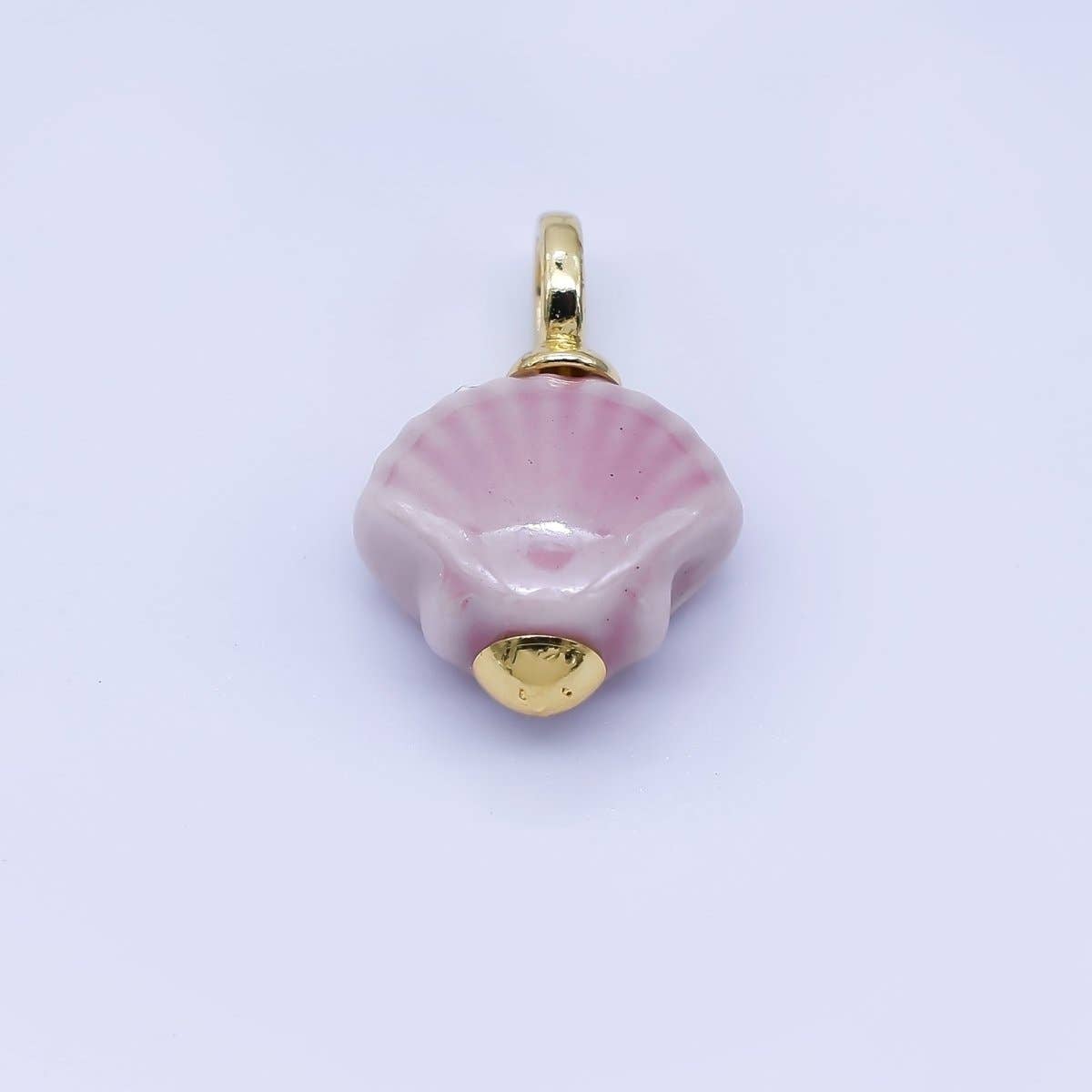 24K Gold Filled 12mm Handmade Ceramic Clam Seashell Charm | AF1577 - 1582: Pink