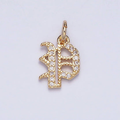 16K Gold Filled Initial Letter Old English Font Personalized Micro Paved Add-On Charm | A-572-A-584: ALL INITIAL