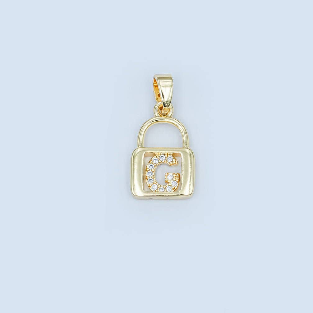 24K Gold Filled Micro Paved Initial Letter Padlock Pendant | A001 - A013: Letter K