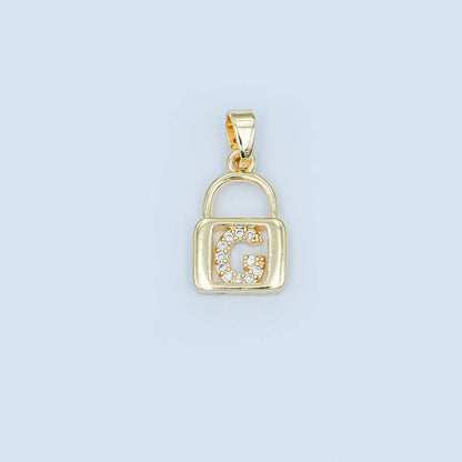 24K Gold Filled Micro Paved Initial Letter Padlock Pendant | A001 - A013: Letter K
