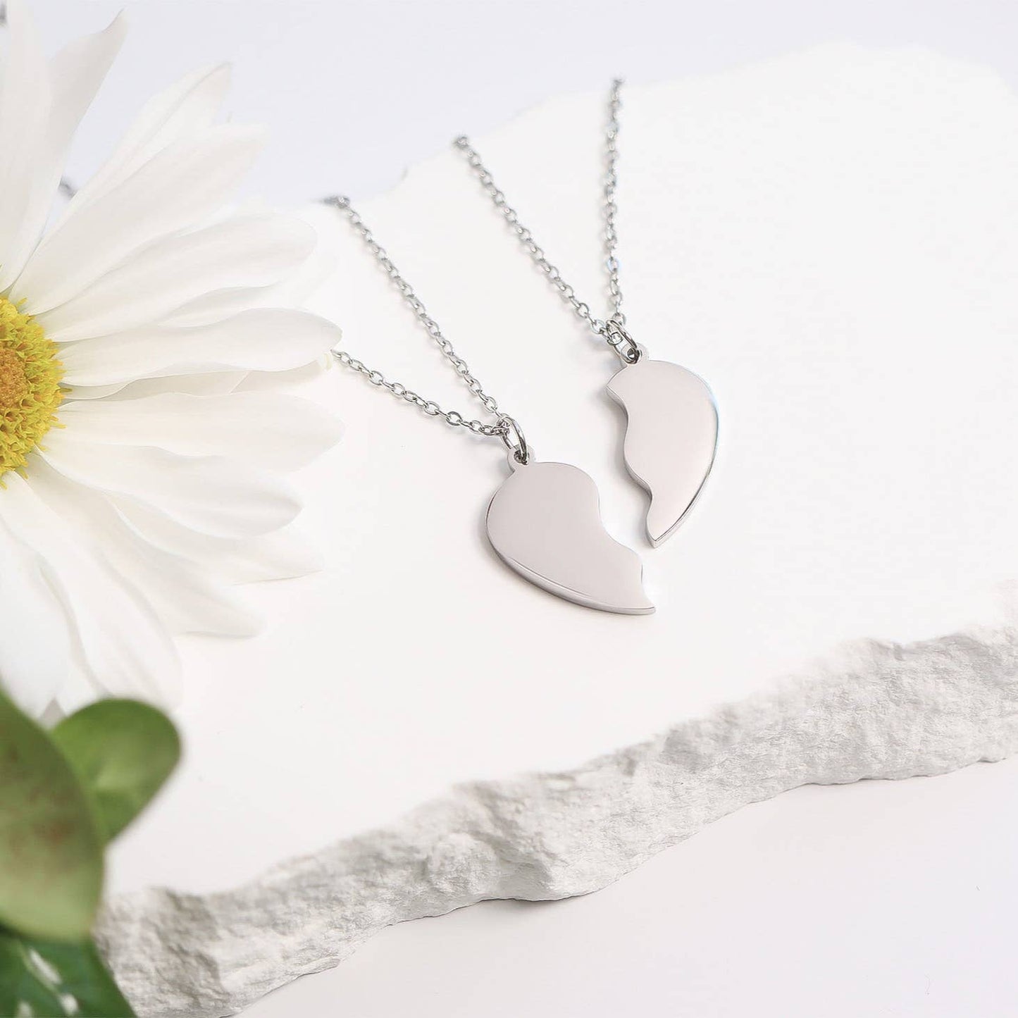 Engravable Break Apart Heart Necklace Set: Gold