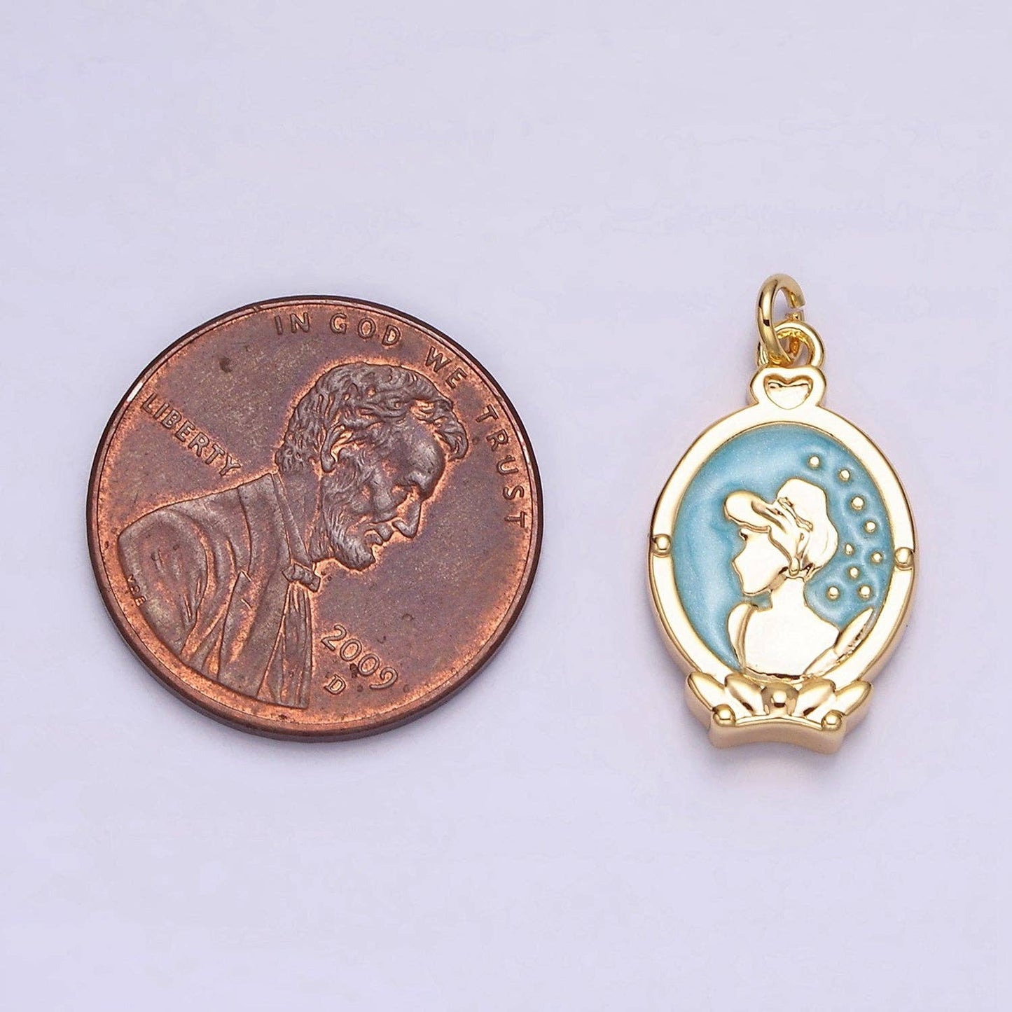 16K Gold Filled Double Sided Cinder Shoe Princess White, Pink, Blue Sparkly Enamel Charm in Gold & Silver | AC1543 - AC1548: Gold / Blue