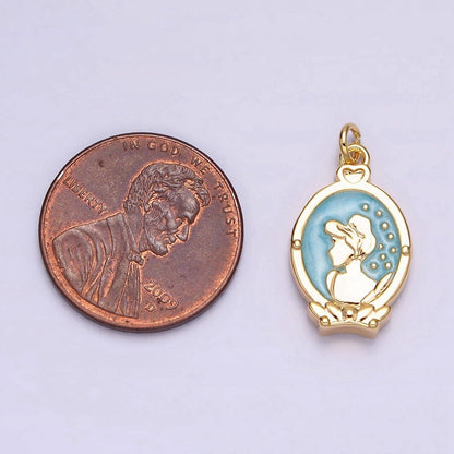 16K Gold Filled Double Sided Cinder Shoe Princess White, Pink, Blue Sparkly Enamel Charm in Gold & Silver | AC1543 - AC1548: Silver / White