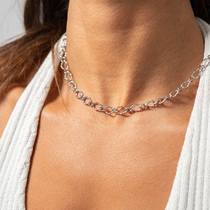 18K Gold PVD Stainless Steel Hammered Oval Chain Necklace: Stainless / 18+2"