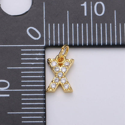 14k Gold Filled Tiny CZ Initial, Letter Alphabet Micro Pave charms Dainty Gold Cubic Pendant Charm for Necklace Bracelet Earring Add on A-099 to A-111: By Set